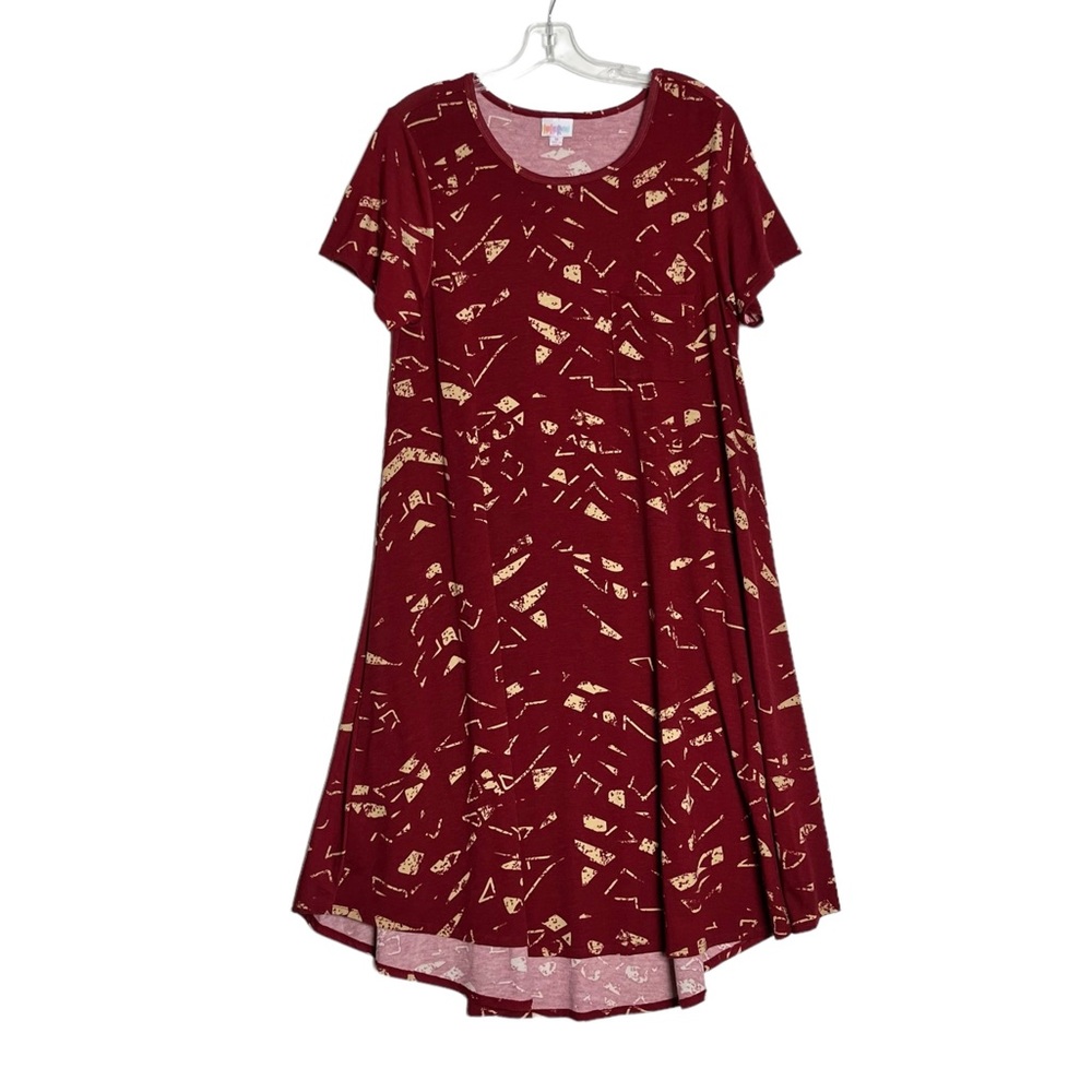 LuLaRoe Maroon Red and Tan Simply Comfortable Dress with Pocket - Picture 11 of 13